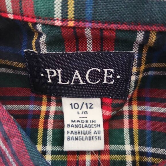 The Children's Place Boys Size 10/12 Red Blue Plain Long Sleeve Button Down Shir - Picture 5 of 5
